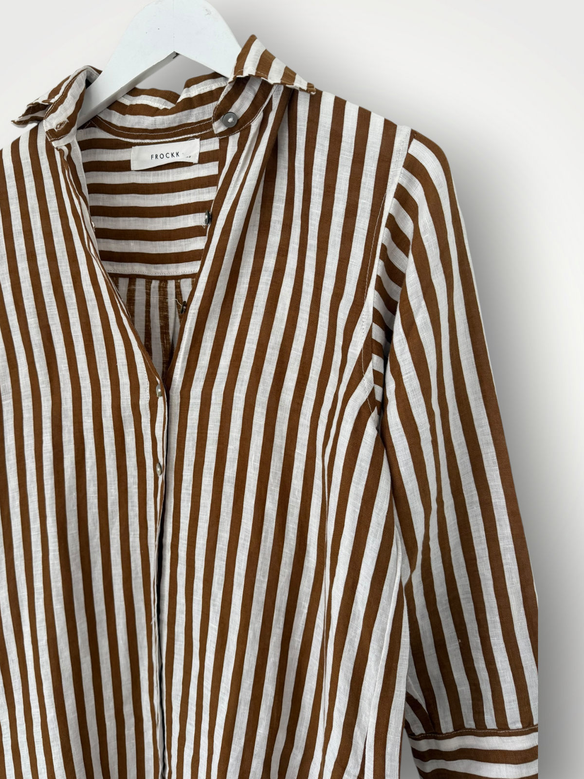 elena shirtdress - small caramel stripe linen Apparel