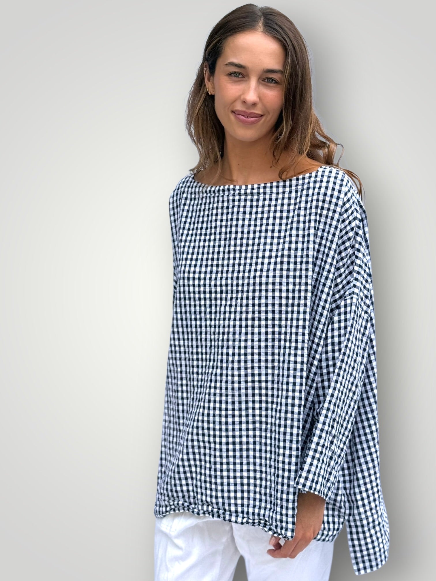 avril top - navy /white gingham cotton Apparel