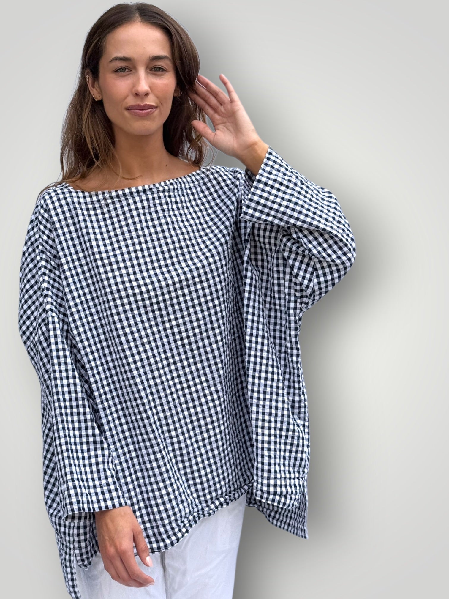 avril top - navy /white gingham cotton Apparel