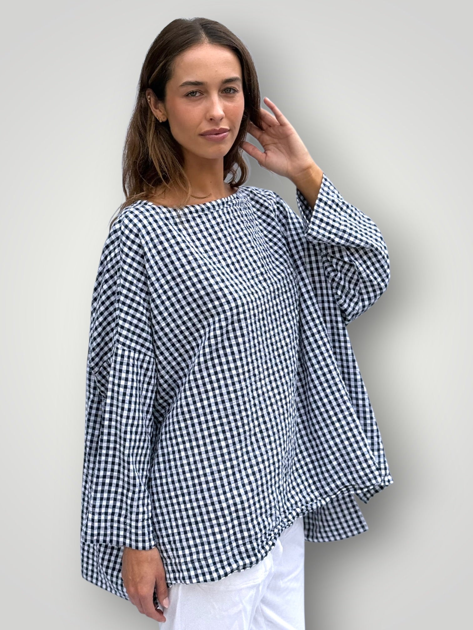 avril top - navy /white gingham cotton Apparel