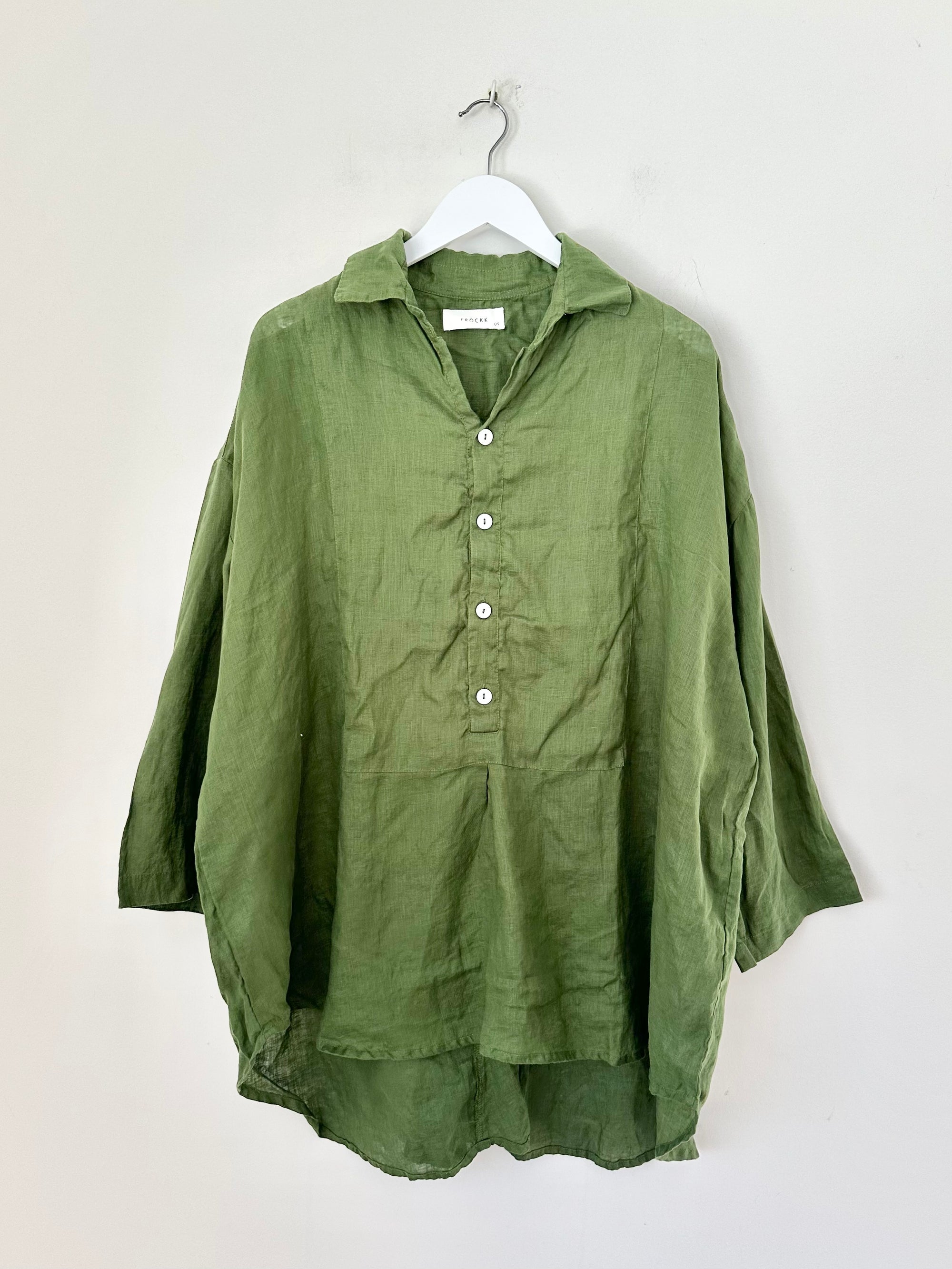 megan shirt - moss linen Apparel  