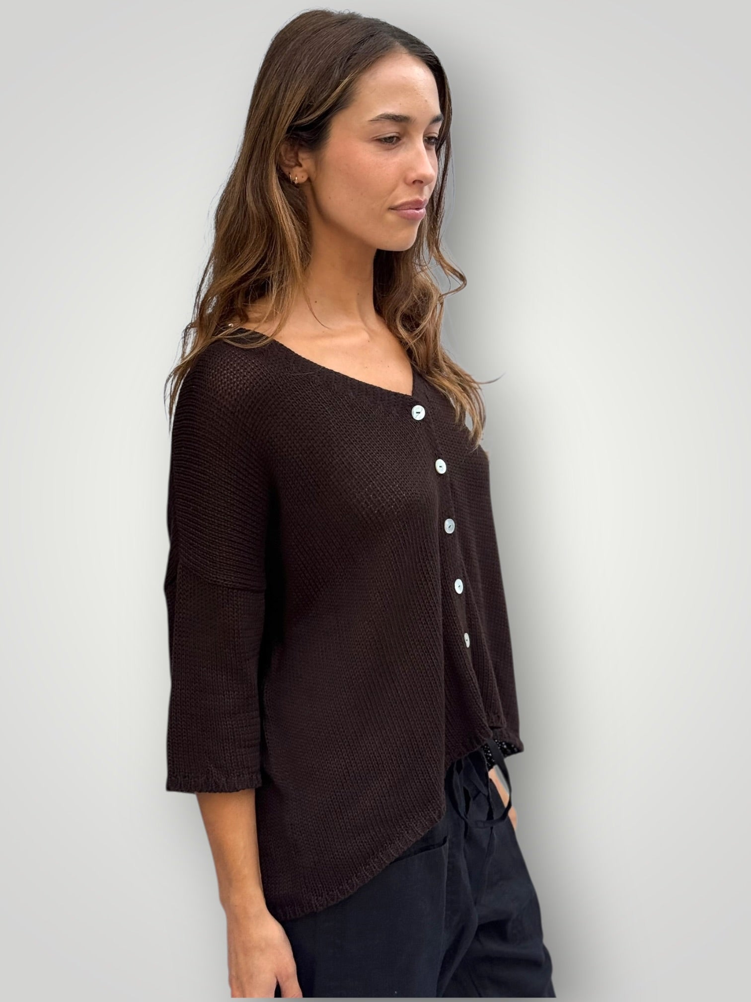 alex cotton knit cardi-chocolate Apparel