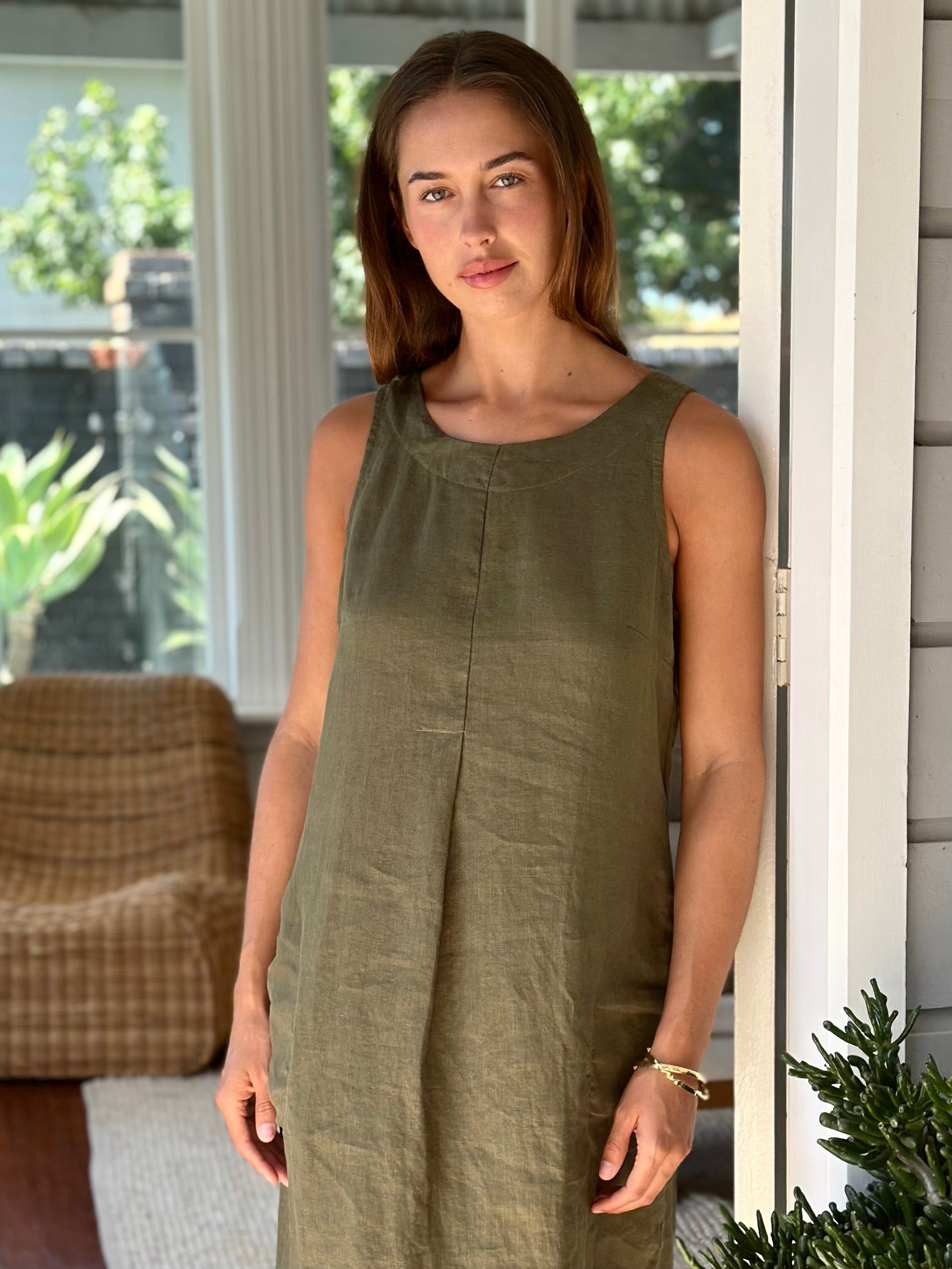 becky dress - army linen Apparel  