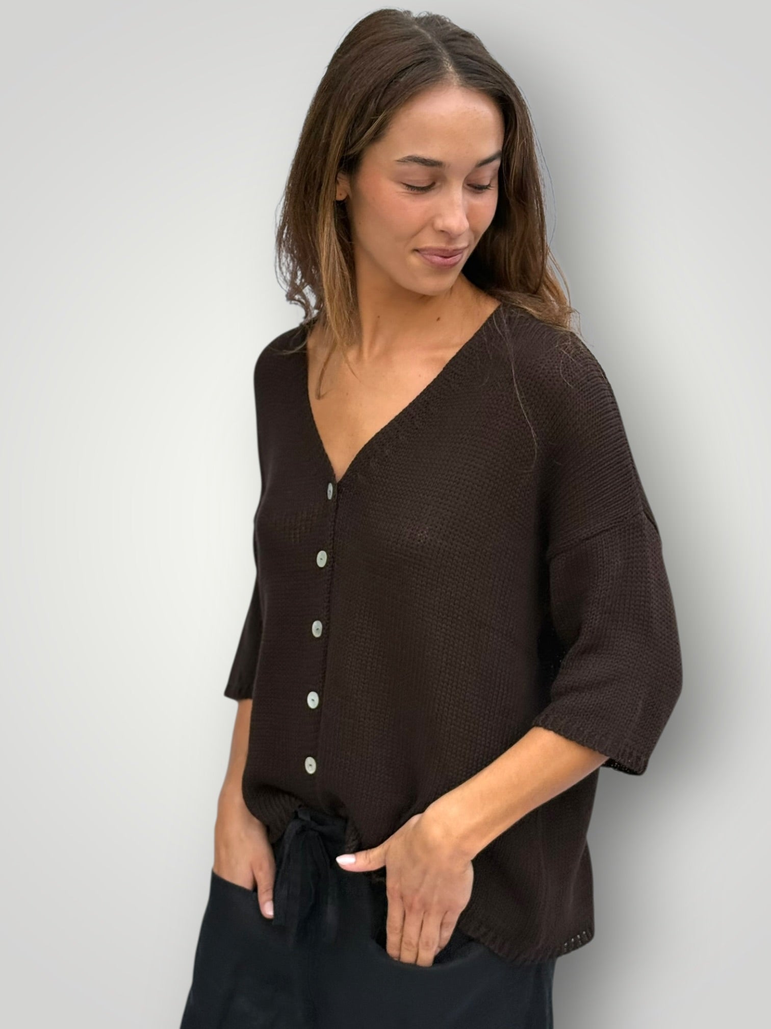 alex cotton knit cardi-chocolate Apparel