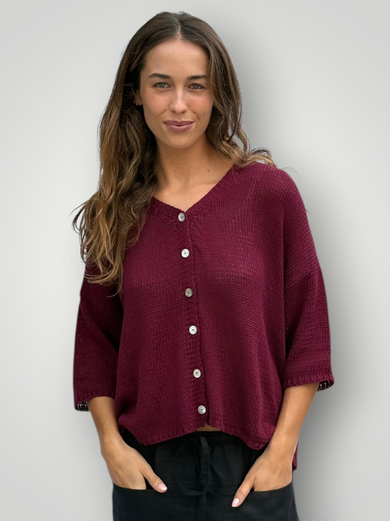 alex cotton knit cardi-merlot Apparel