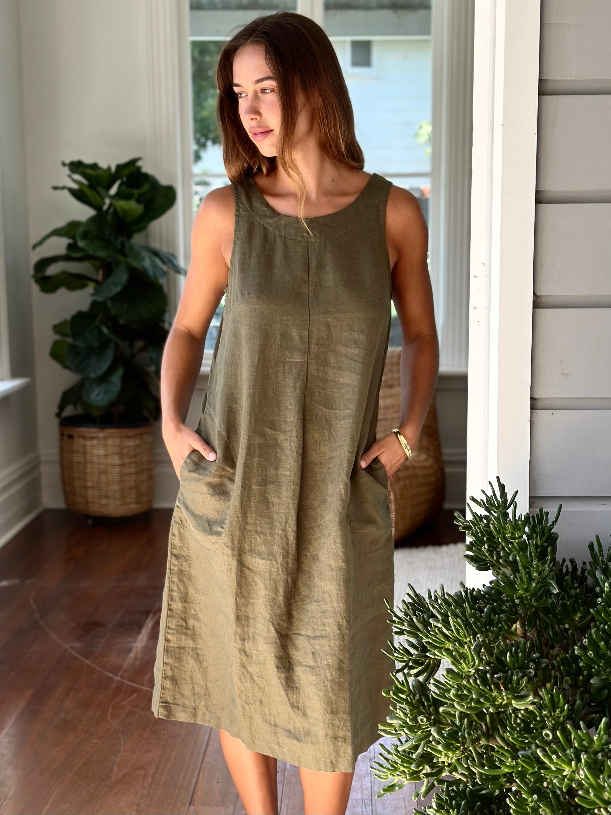 becky dress - army linen Apparel  