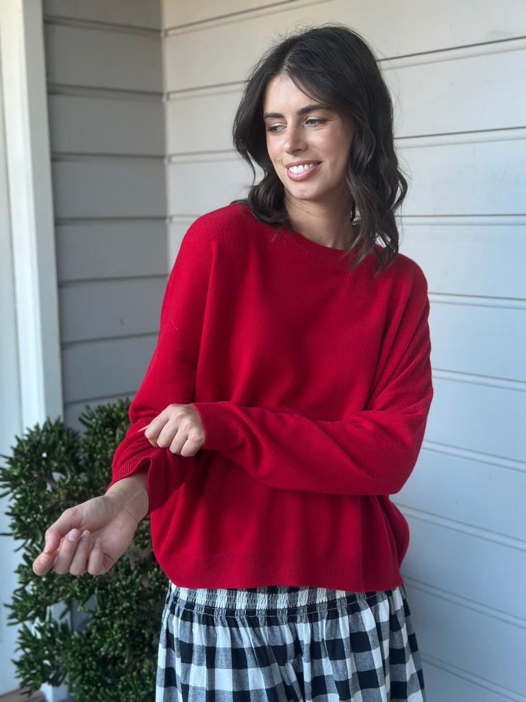 cassie crew neck knit -winter red cashmere Apparel