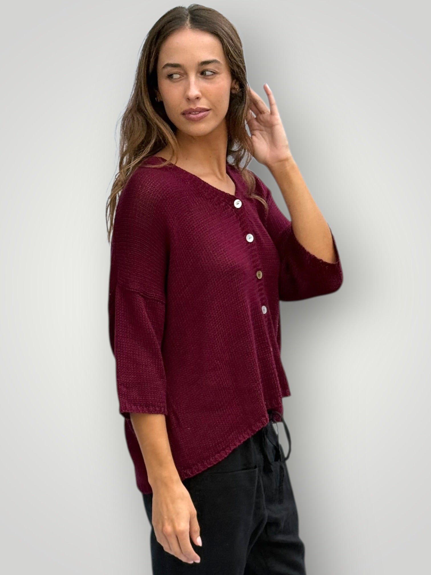 alex cotton knit cardi-merlot Apparel