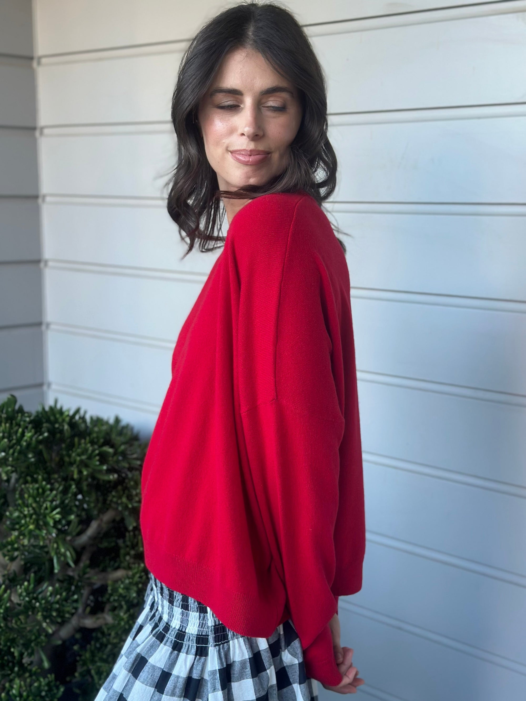 cassie crew neck knit -winter red cashmere Apparel