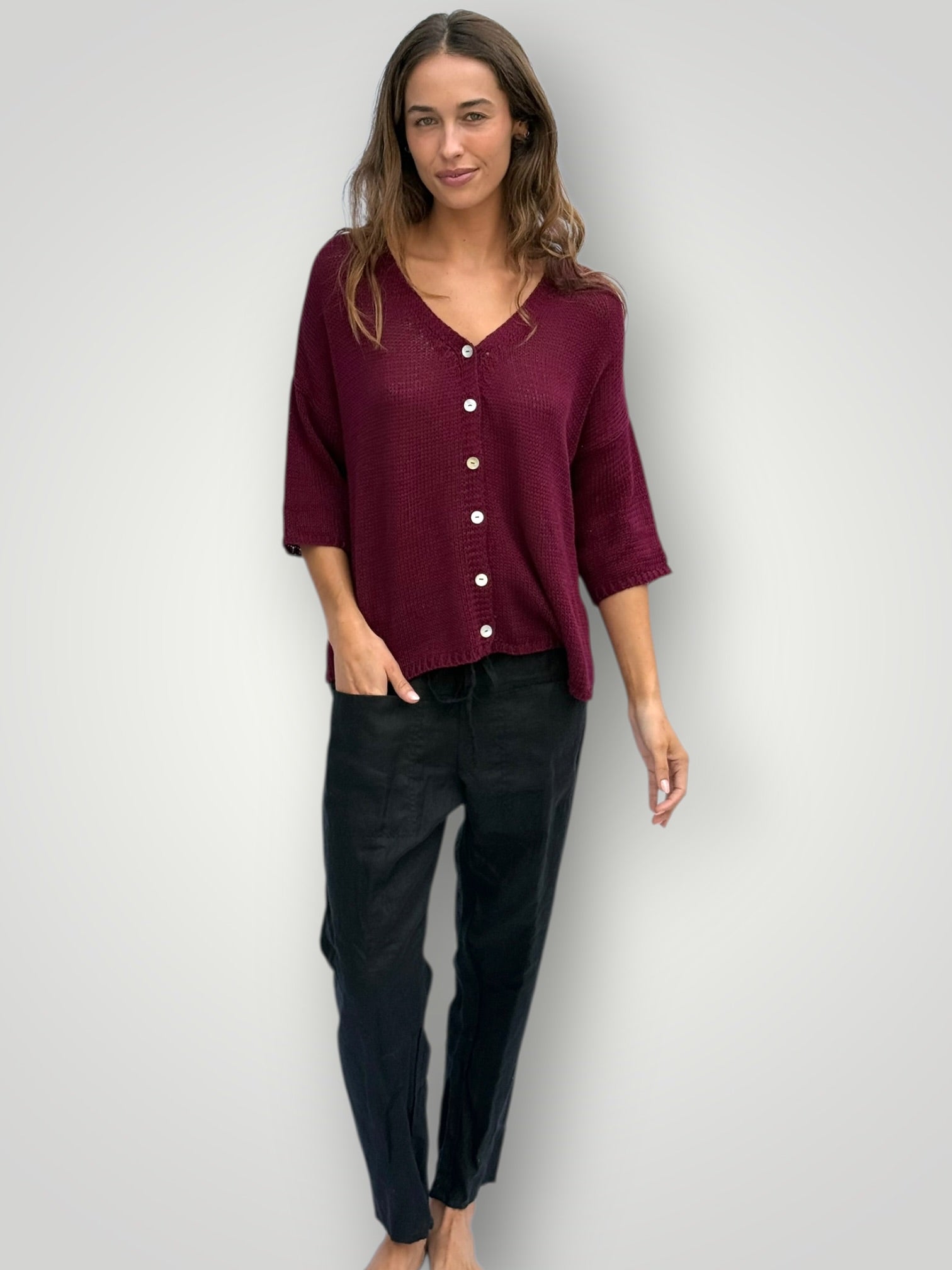 alex cotton knit cardi-merlot Apparel