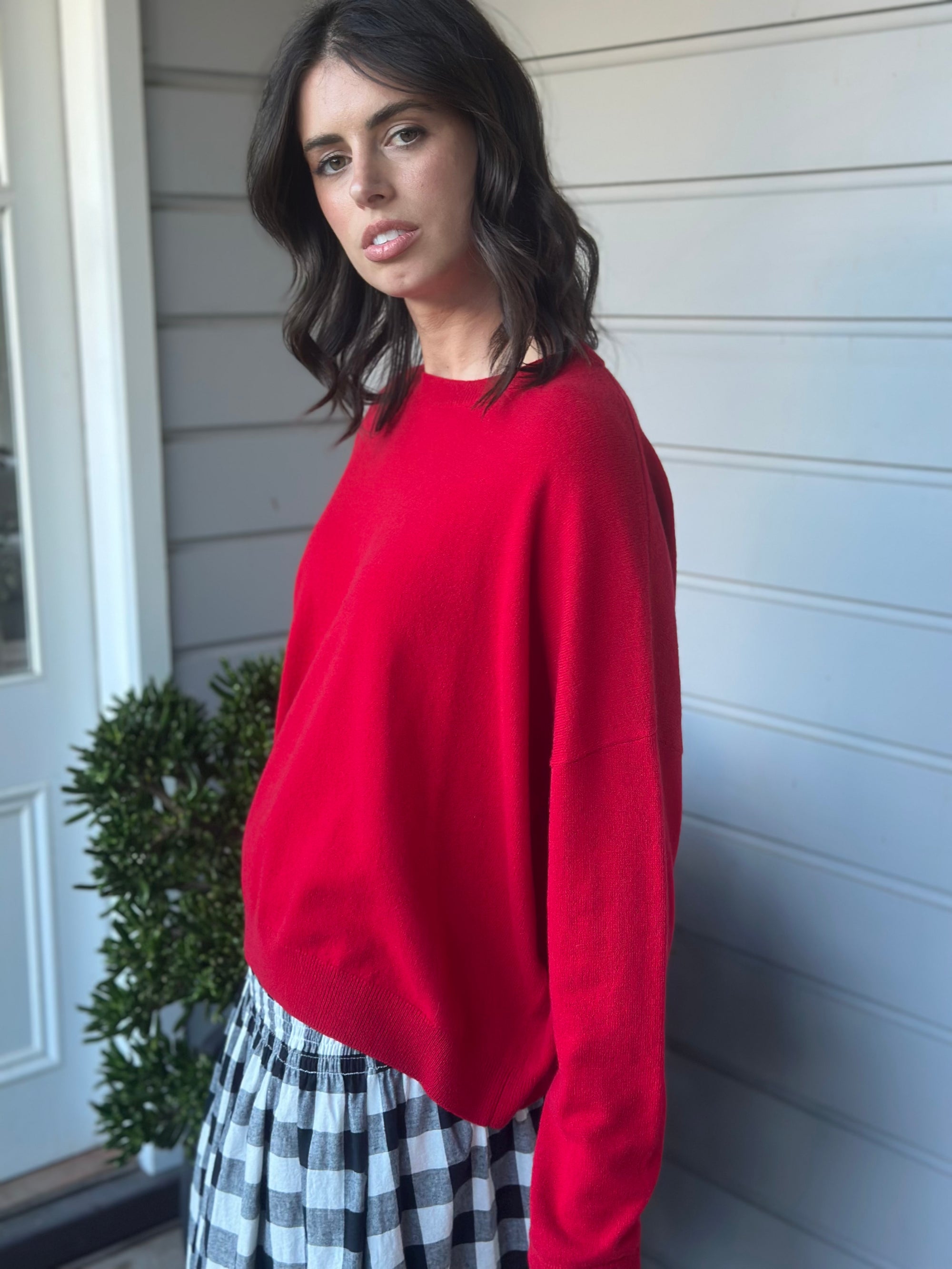 cassie crew neck knit -winter red cashmere Apparel