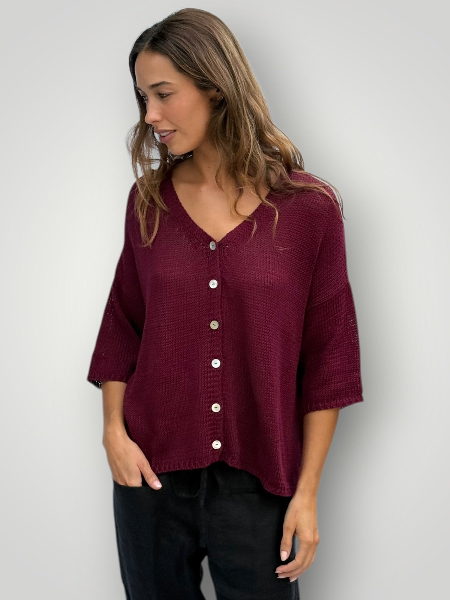 alex cotton knit cardi-merlot Apparel