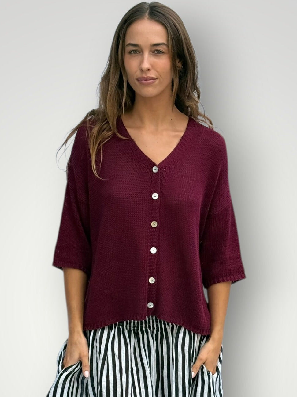 alex cotton knit cardi-merlot Apparel