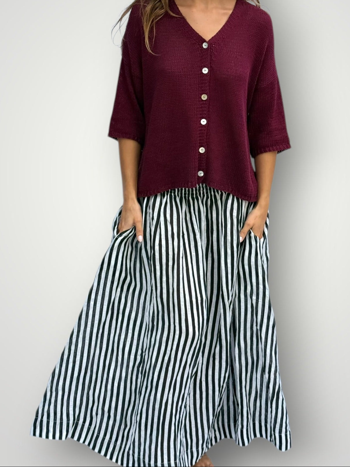 lulu skirt - black stripe linen Apparel