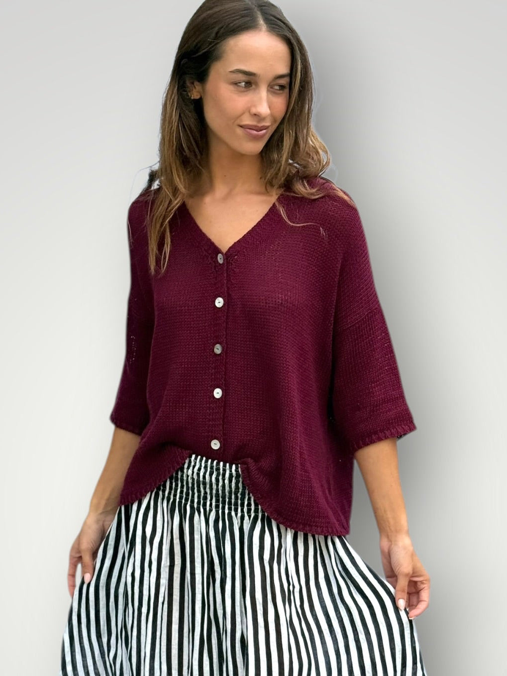 alex cotton knit cardi-merlot Apparel