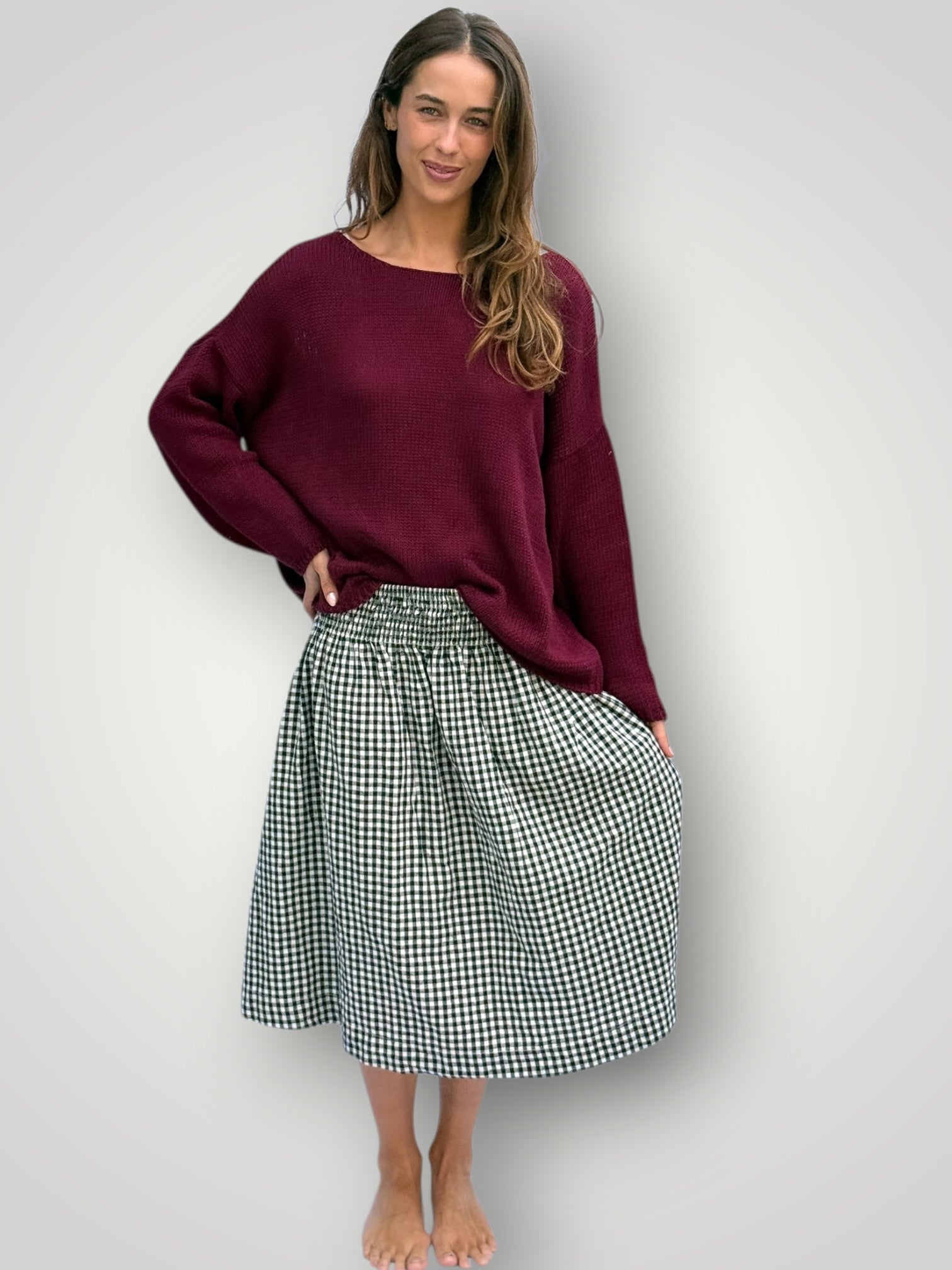 lola skirt - black check linen Apparel