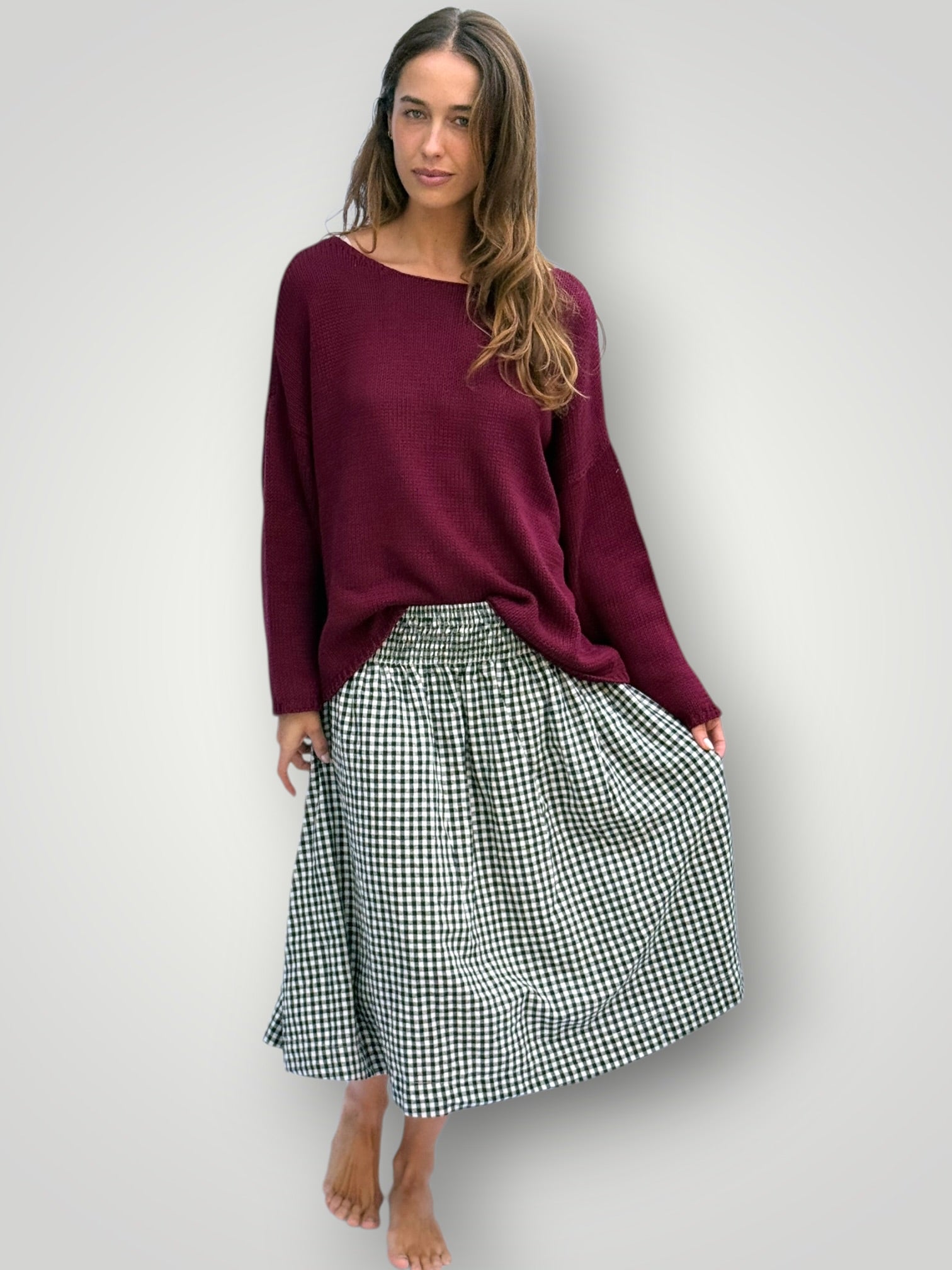 lola skirt - black check linen Apparel
