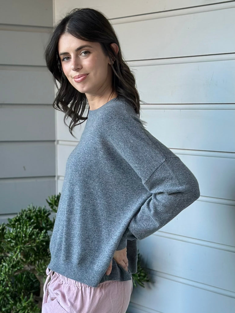 cassie crew neck-slate grey cashmere Apparel