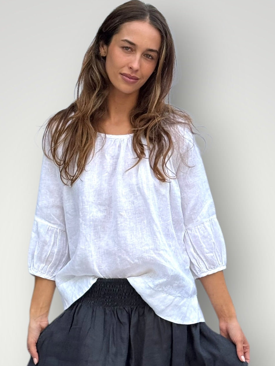 julia top-white linen Apparel