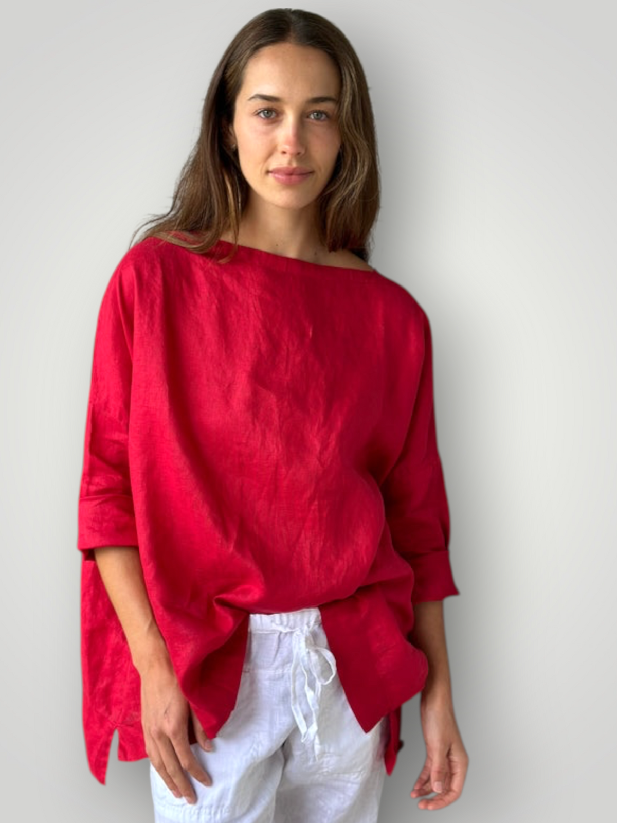 avril top - red linen Apparel
