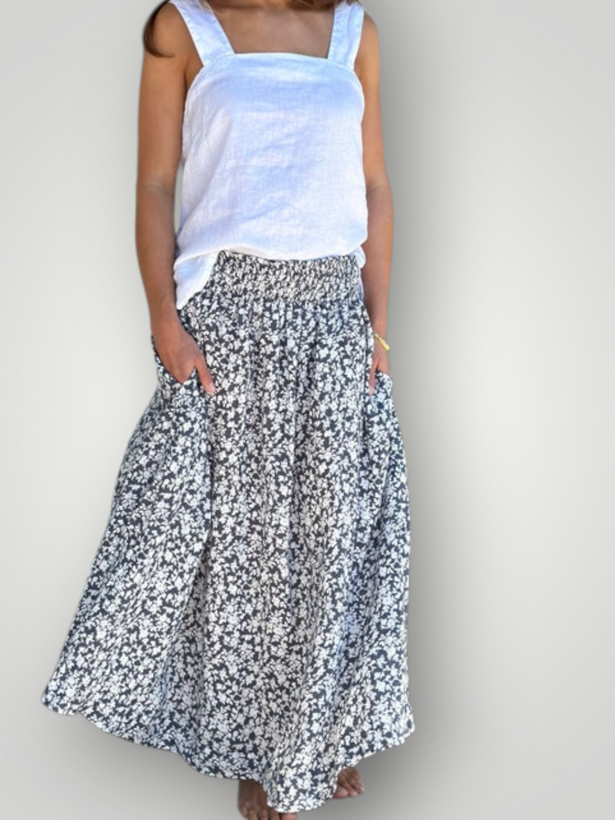 lulu skirt - grey floral linen Apparel