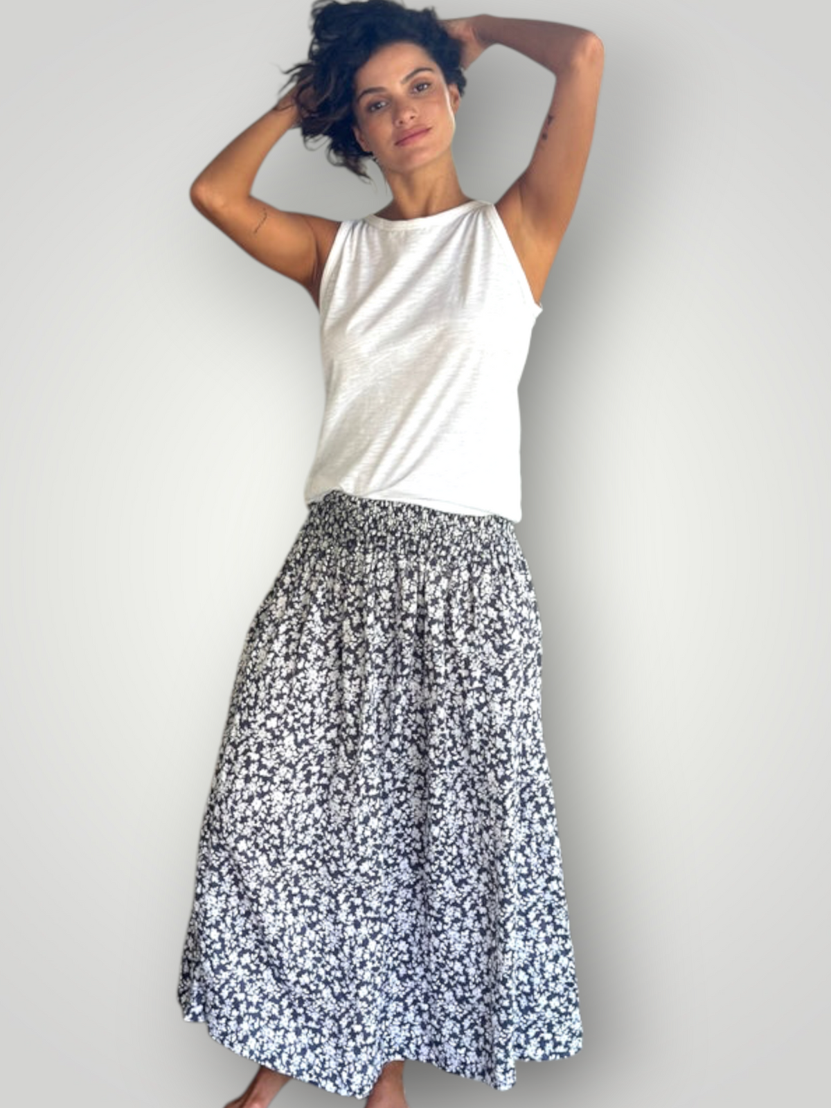 lulu skirt - grey floral linen Apparel