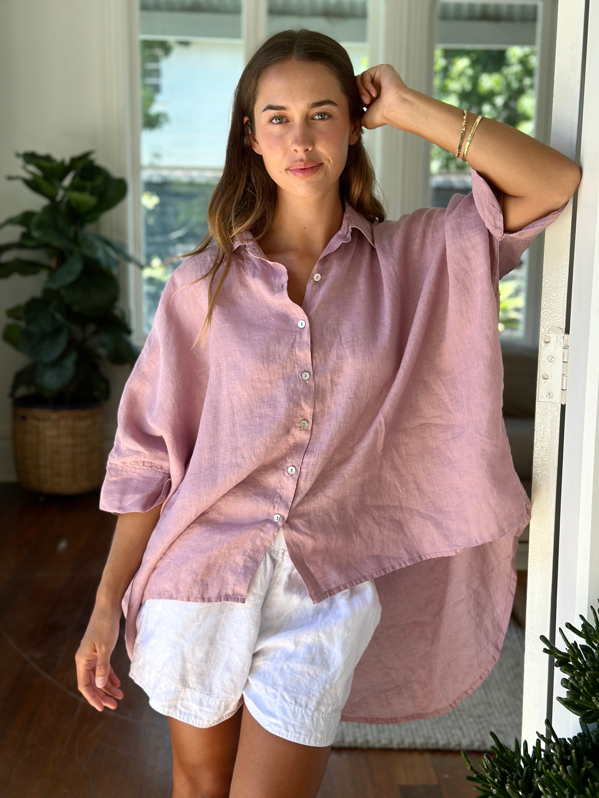 issey shirt - dusty rose linen Apparel  