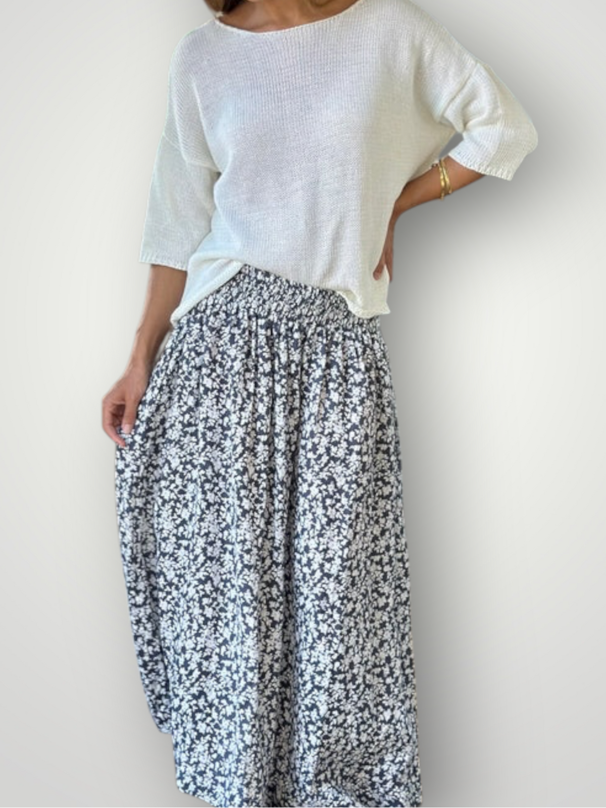 lulu skirt - grey floral linen Apparel
