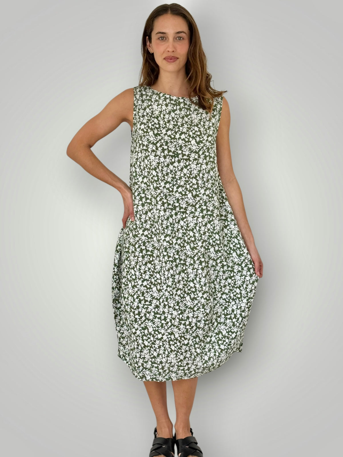adele dress - moss floral linen Apparel