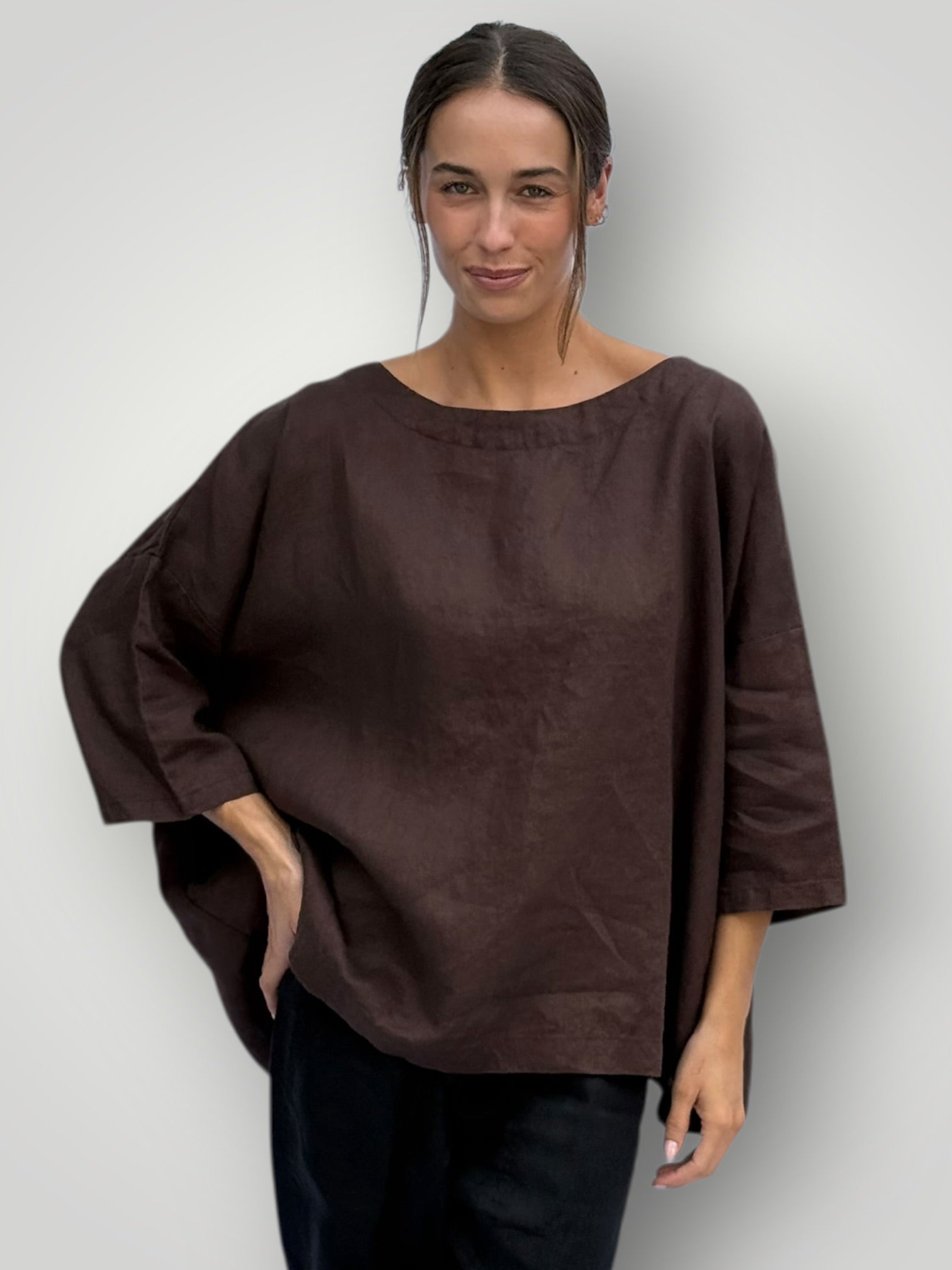 marita top - chocolate linen Apparel
