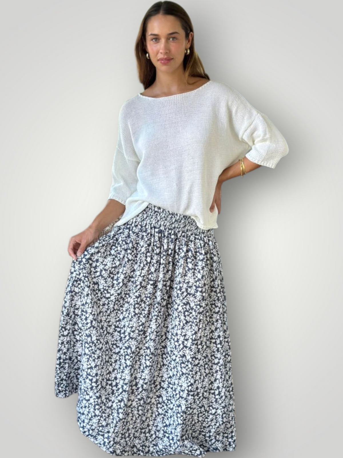 lulu skirt - grey floral linen Apparel