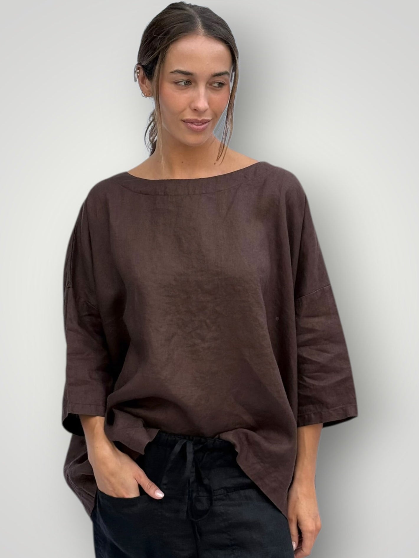 marita top - chocolate linen Apparel