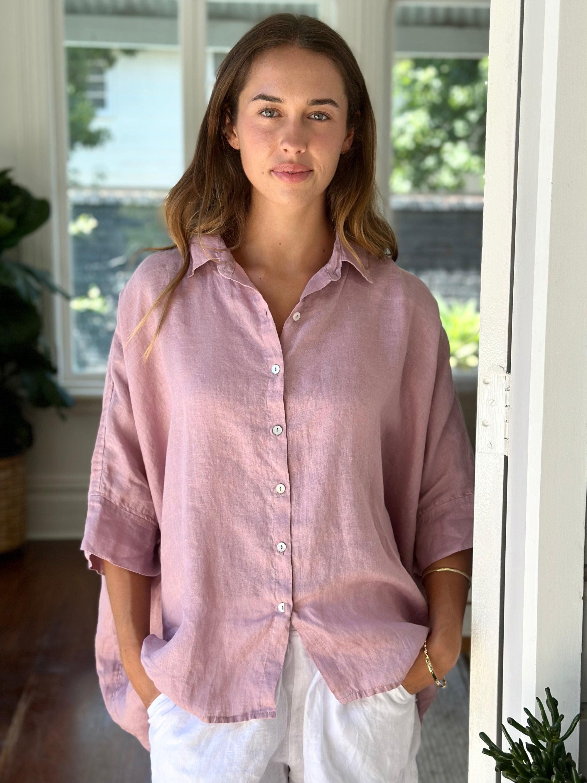 issey shirt - dusty rose linen Apparel  
