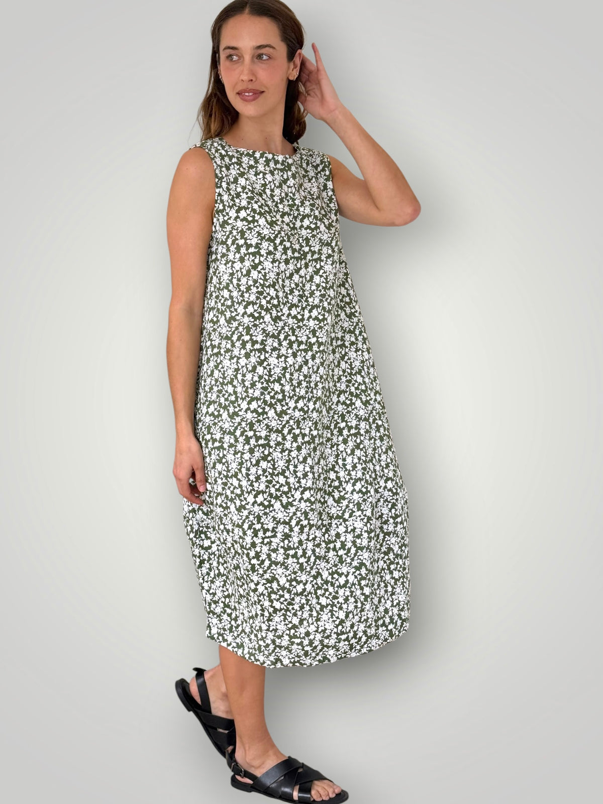 adele dress - moss floral linen Apparel