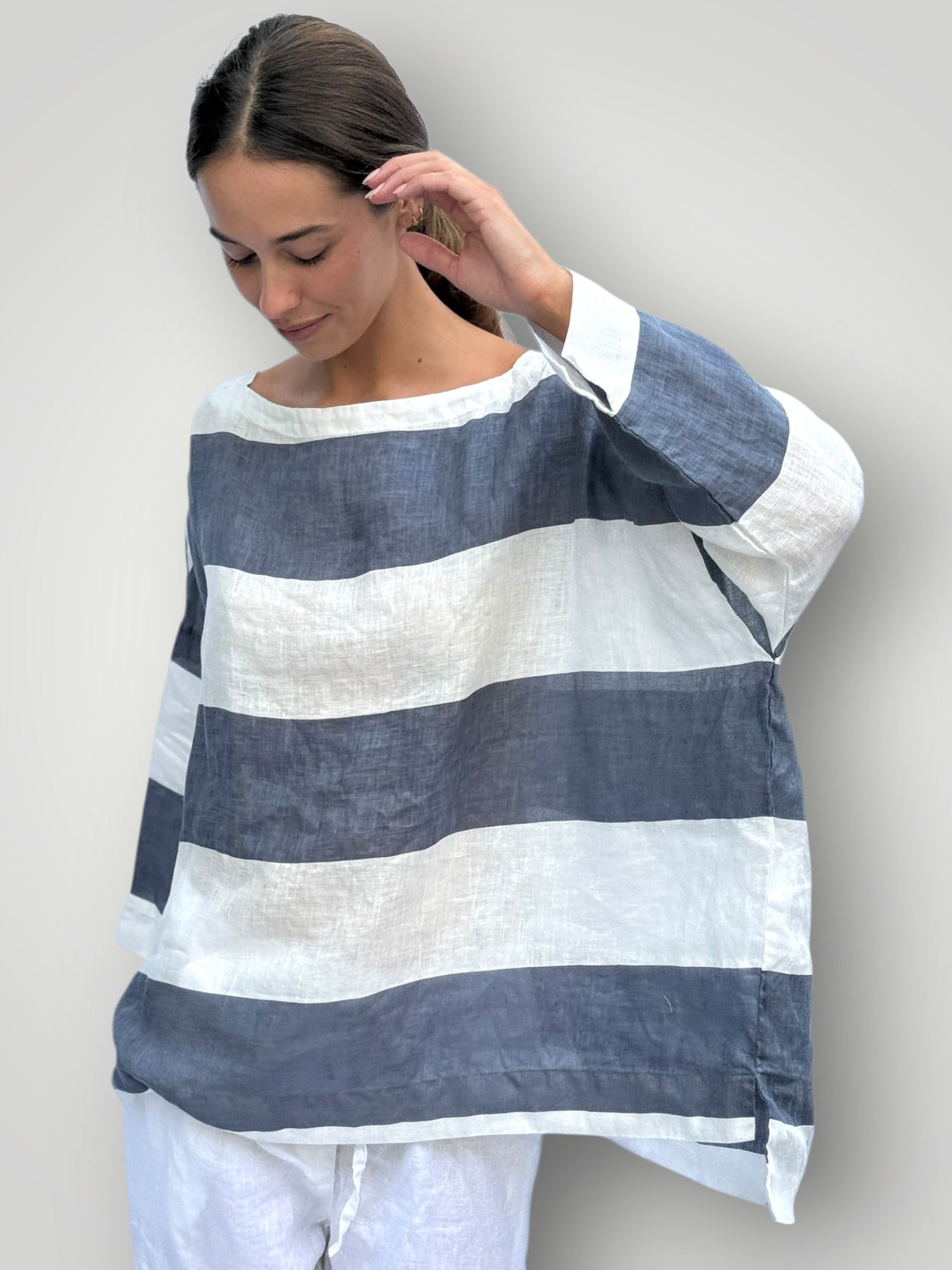 avril top - big grey stripe linen Apparel