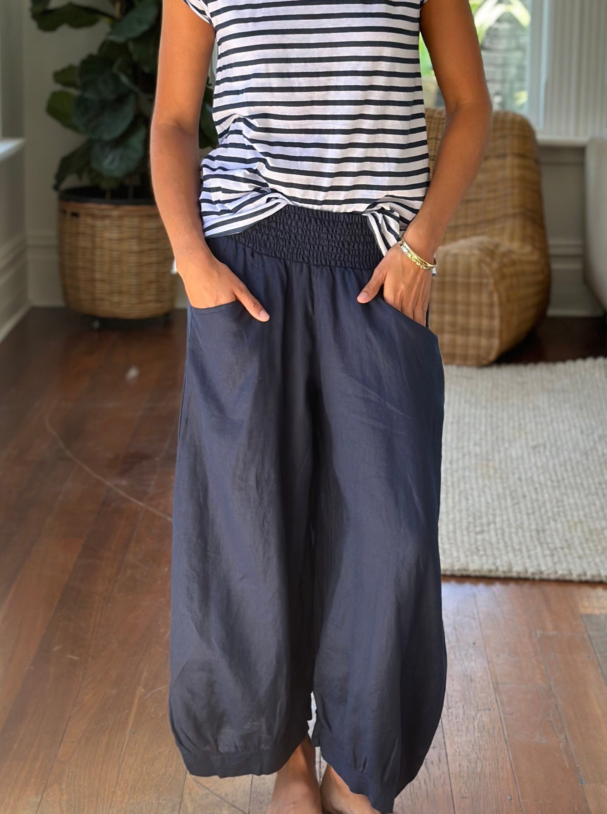 jackie pants - navy linen Apparel  