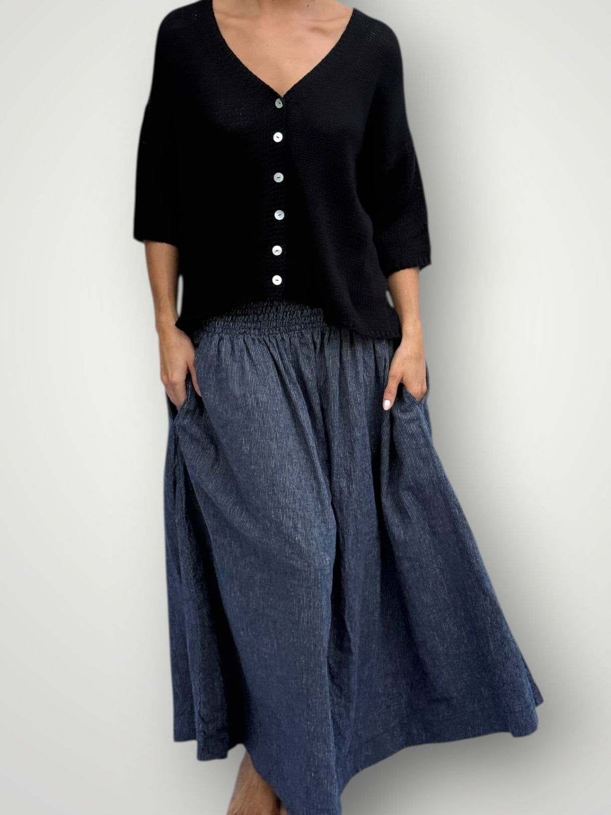 lulu skirt- fine navy stripe hemp Apparel
