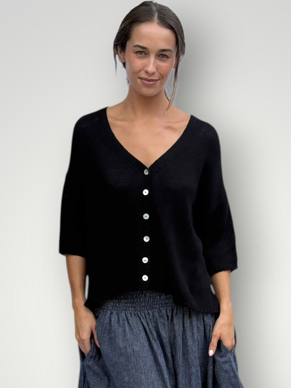 alex cotton knit cardi-black Apparel