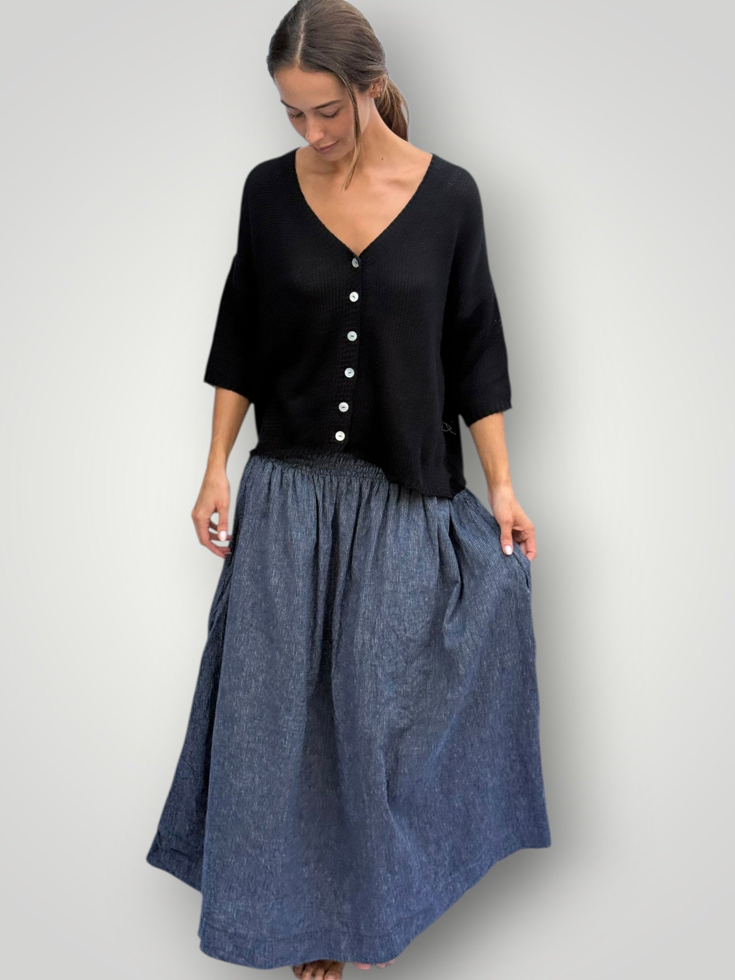 lulu skirt- fine navy stripe hemp Apparel