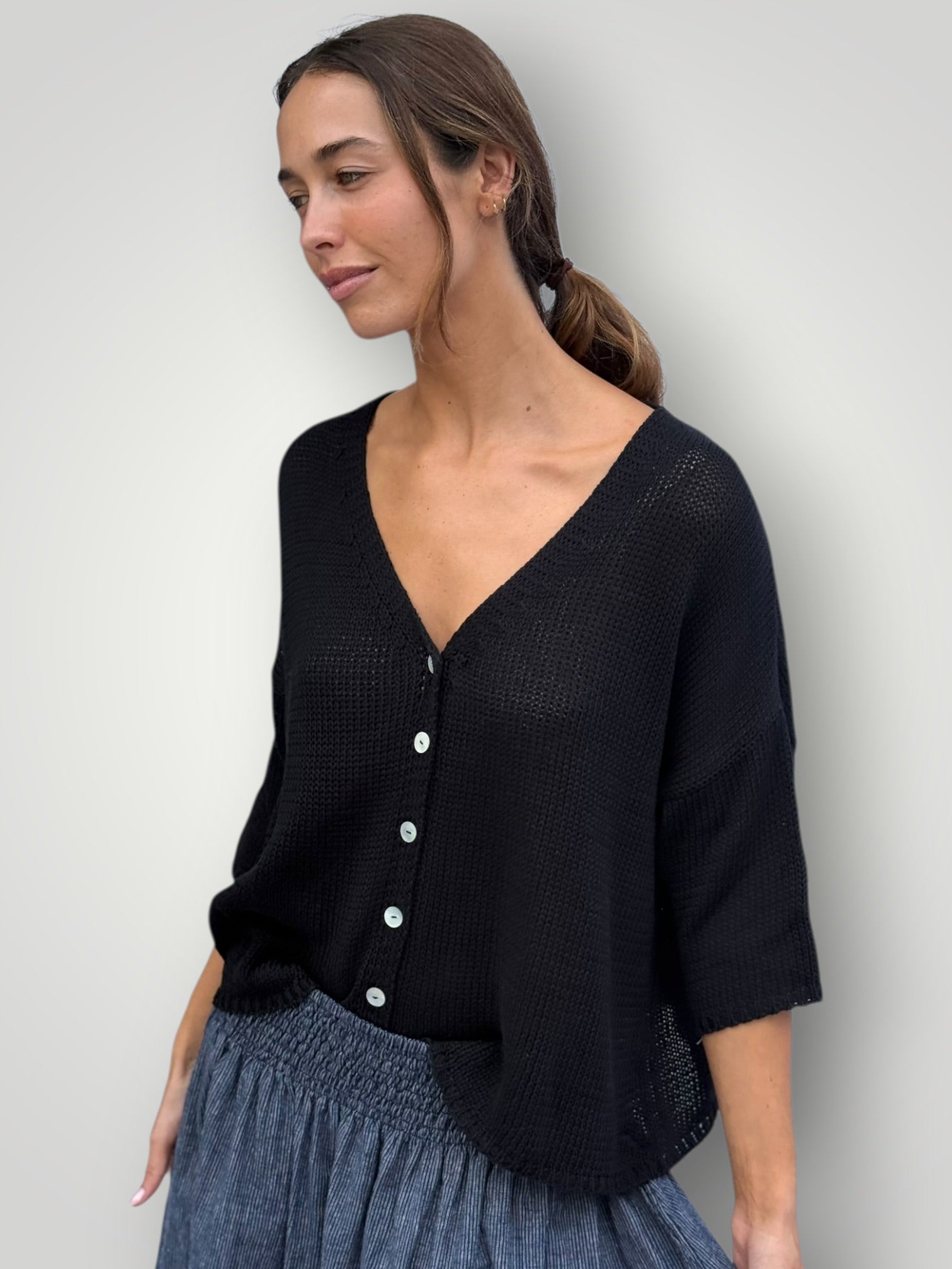alex cotton knit cardi-black Apparel