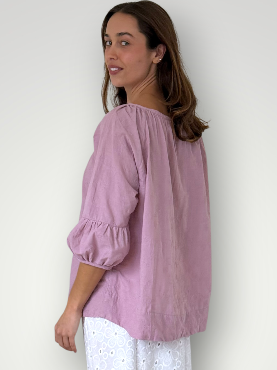 julia top-dusty rose cotton embroidery Apparel