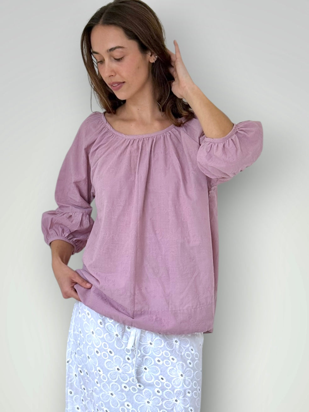 julia top-dusty rose cotton embroidery Apparel