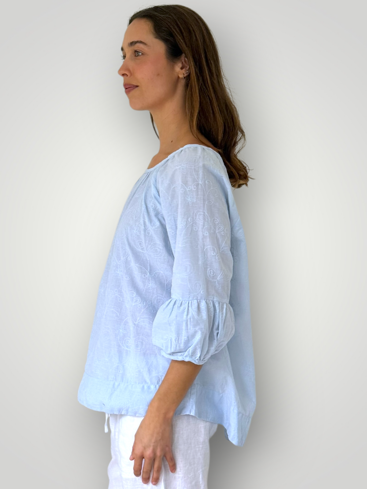 julia top-soft blue cotton embroidery Apparel