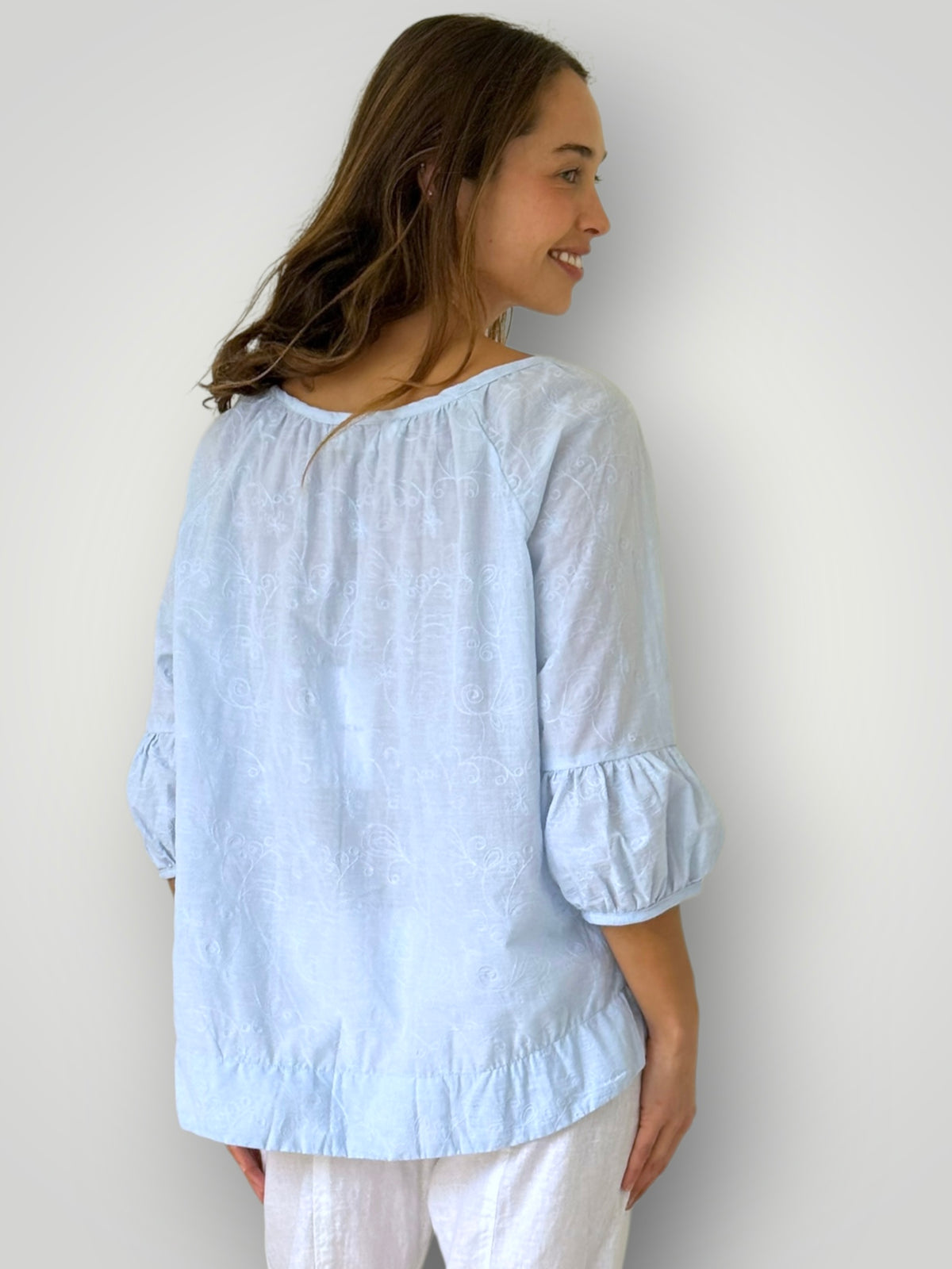 julia top-soft blue cotton embroidery Apparel