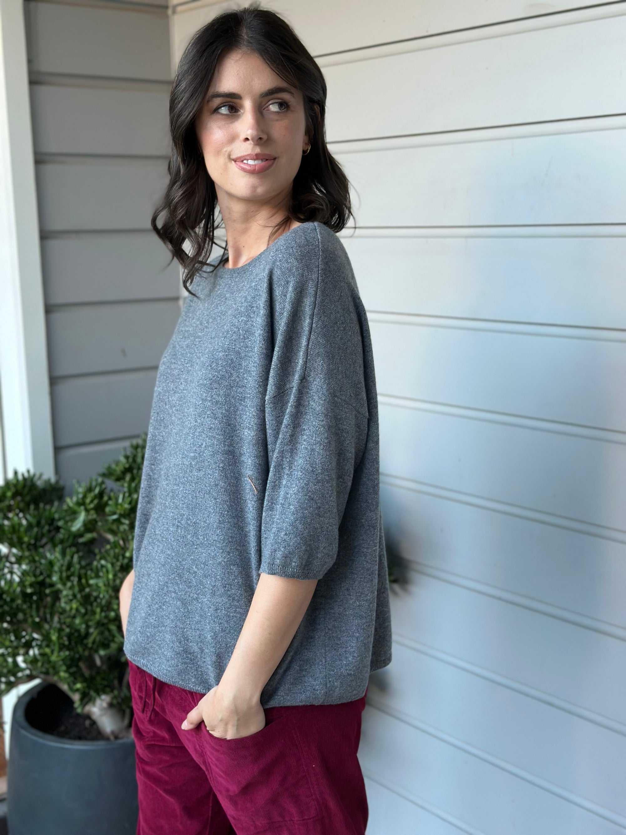 alexia cashmere top-slate grey General