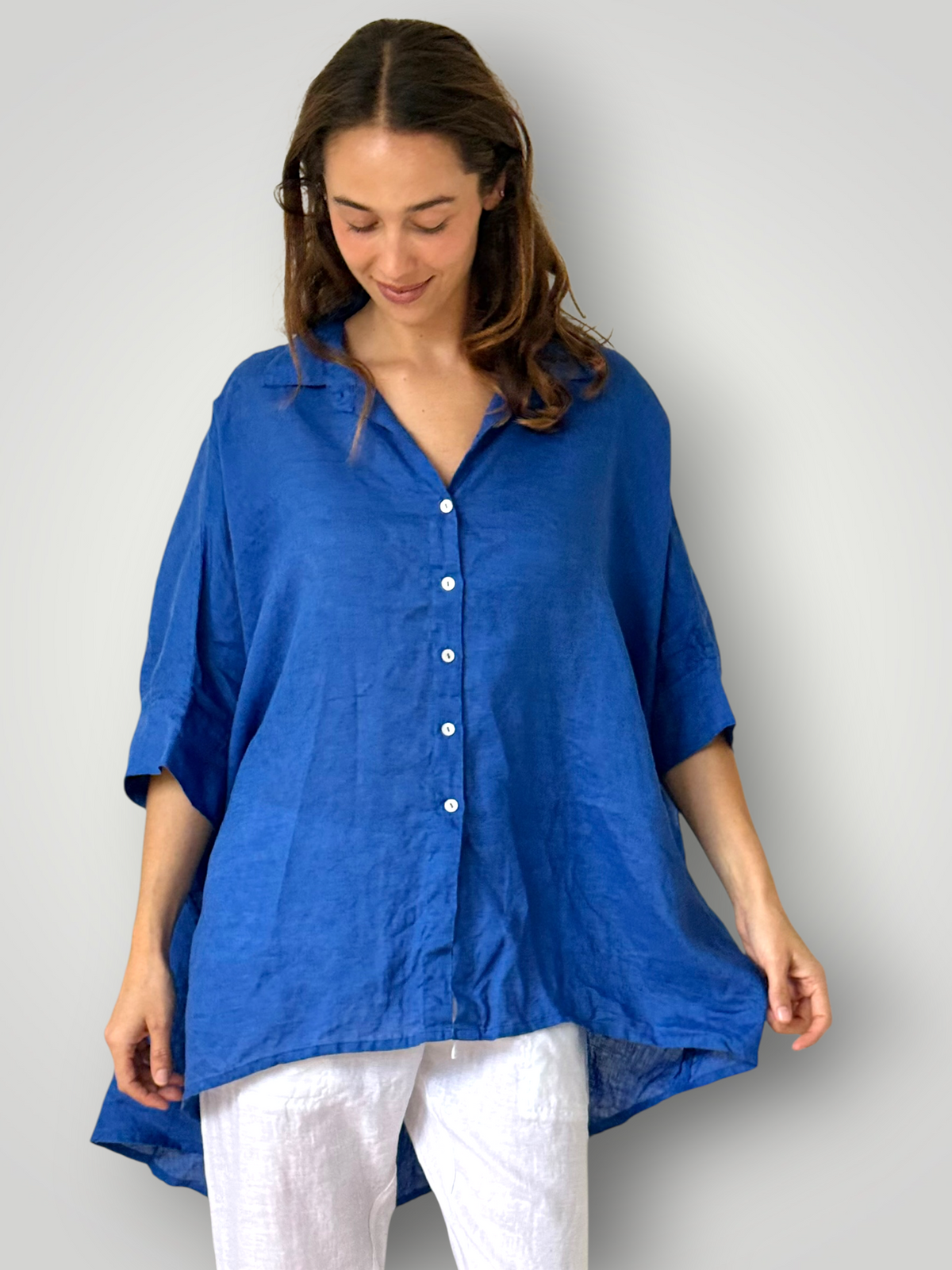 issey shirt - cobalt linen Apparel
