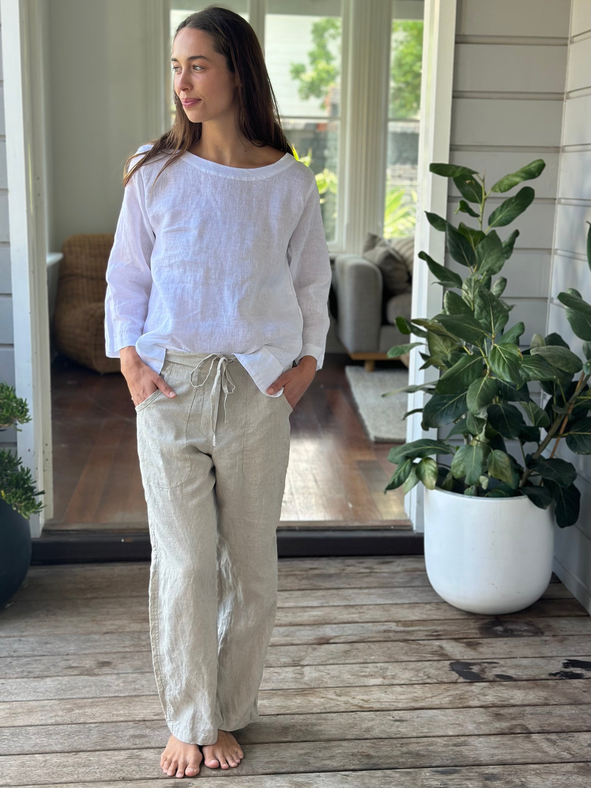 fleur straight leg pants - natural linen Apparel