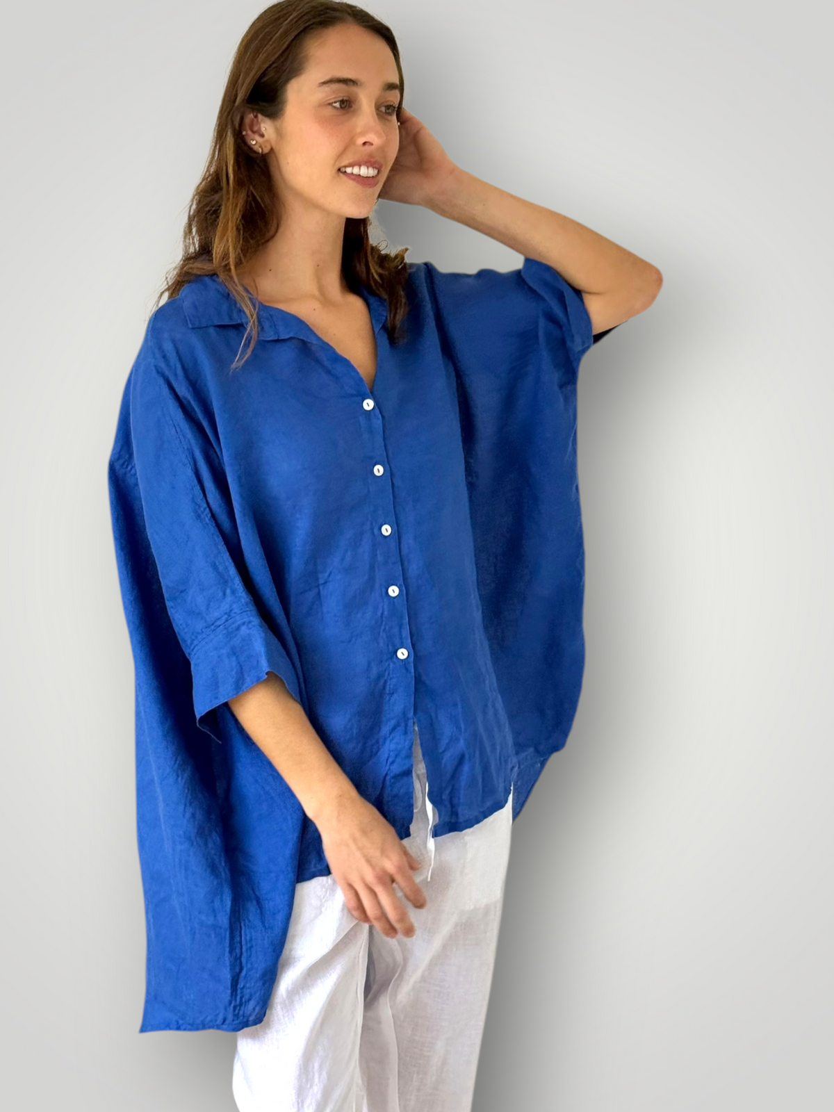 issey shirt - cobalt linen Apparel