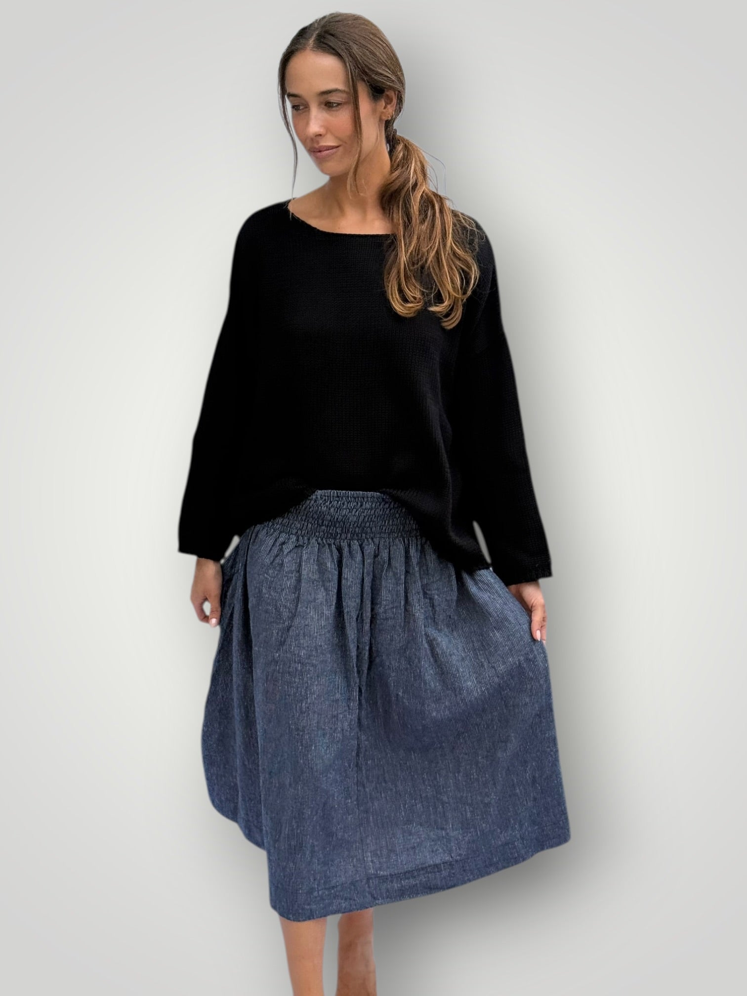lola skirt - fine navy stripe hemp Apparel