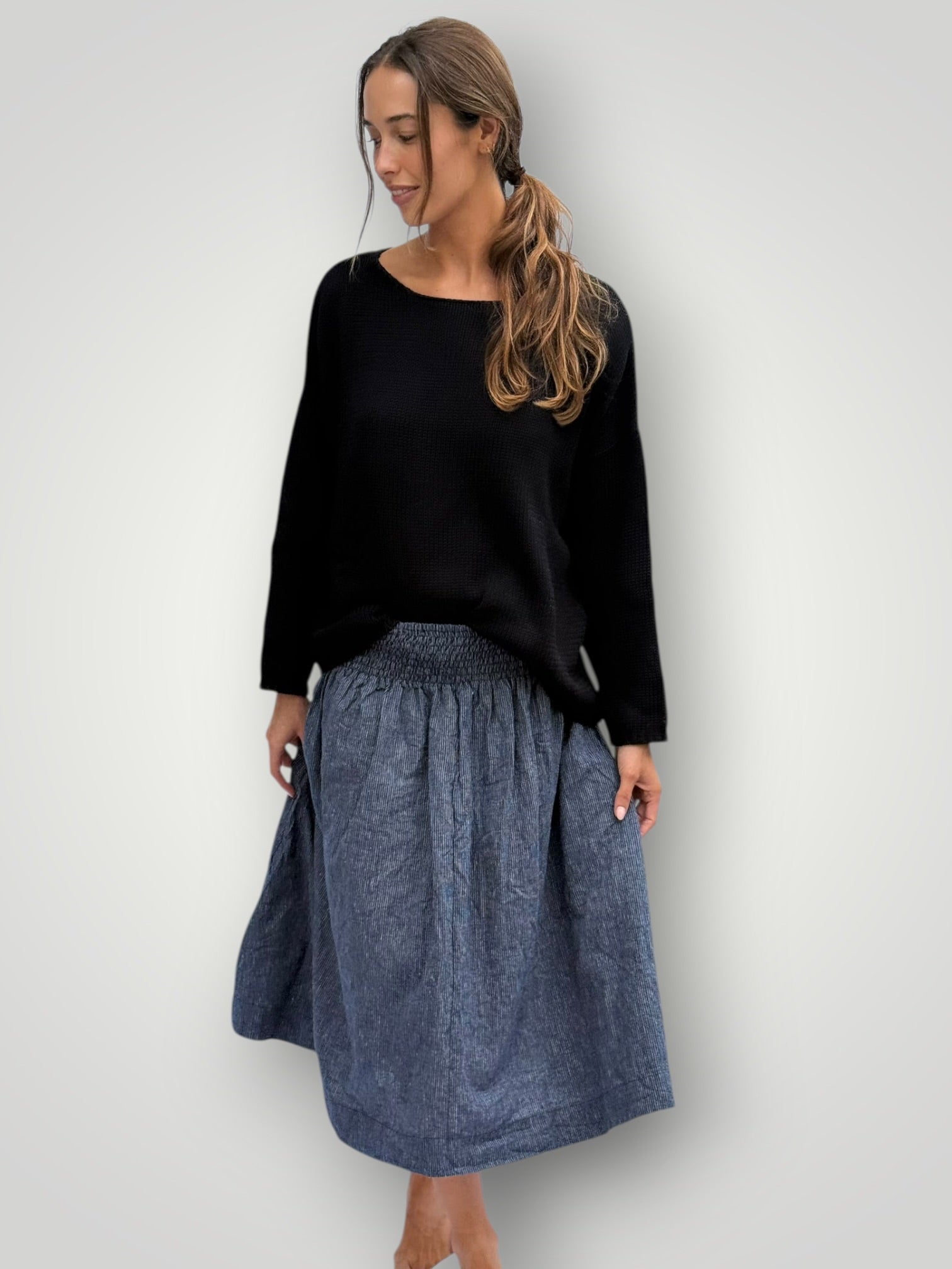 lola skirt - fine navy stripe hemp Apparel